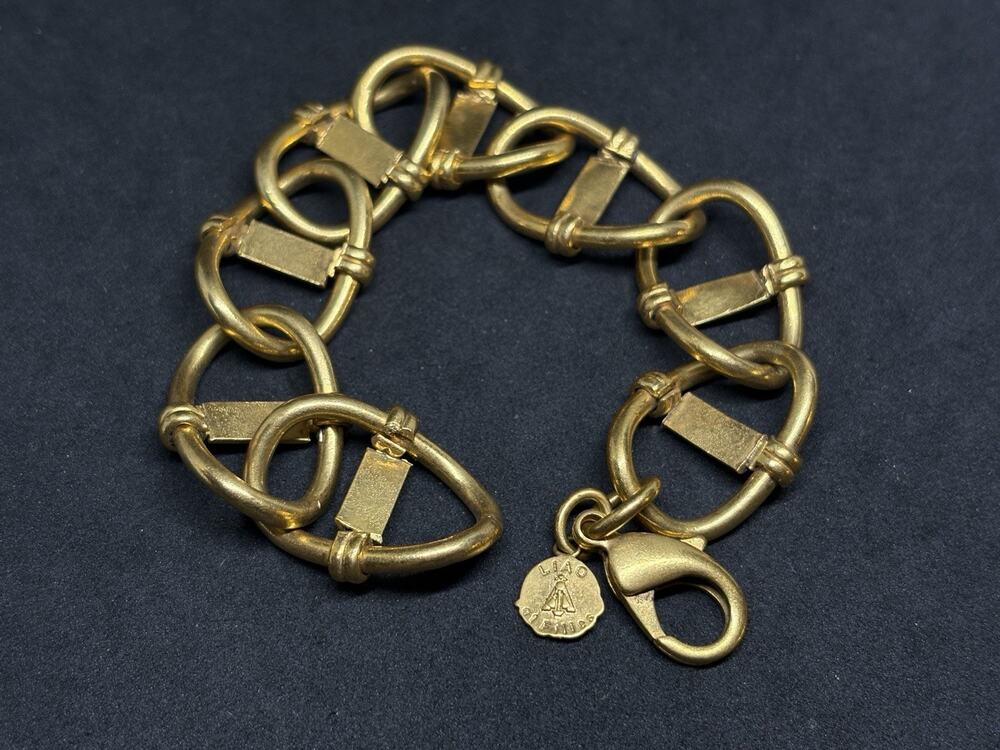 LIAO Et Filles Gold Tone Chunky Link Bracelet Brass Nautical Chain Lobster Clasp